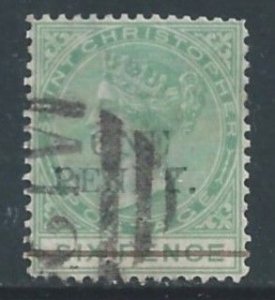 St. Christopher #18 Used 6p Queen Victoria - Wmk. 1  - Surcharged