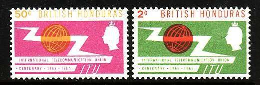 British Honduras-Sc#187-8- id6-unused NH Omnibus set-ITU emblem-1965-