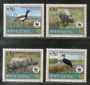 Nepal 2000 WWF Florican Horn Rhinoceros Bird Wildlife Animals Sc 682-5 MNH 12826