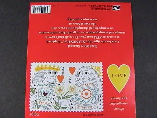 U.S.# 4405-4406-MINT/NH--BOOKLET PANE OF 20---LOVE/KING AND QUEEN OF HEARTS-2009