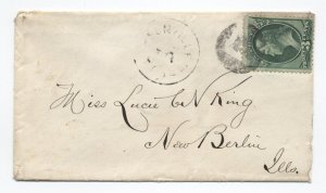 1870s letter fancy cancel F Jacksonville IL 3ct banknote [6214.3]