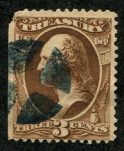 USA SC# O74  Washington - Dept of Treasury 3c faulted used