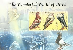 St. Vincent 2000 - SC# 2838 Wonderful World of Birds - Sheet of 3 Stamps - MNH