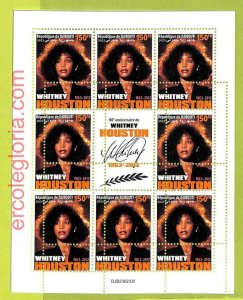 B0279 - DJIBOUTI - MISPERF ERROR Stamp Sheet - 2023 - MUSIC, Whitney Houston-