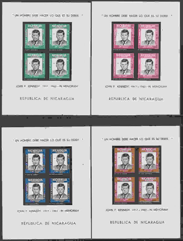 Nicaragua #C574-77 s/sheets of 4, F-VF Mint NH ** John F. Kennedy