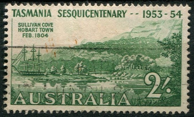 Australia Sc#265 Used, 2sh grn, 150th Anniversary of Settlement of Tasmania (...
