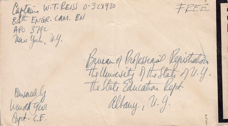 United States A.P.O.'s Soldier's Free Mail c1943 [A.P.O. 3792] Assigned to A....