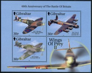 Gibraltar 851-853, 853c, 853d, MNH. Wings of Prey 2000. Fighter Planes, Raptors.