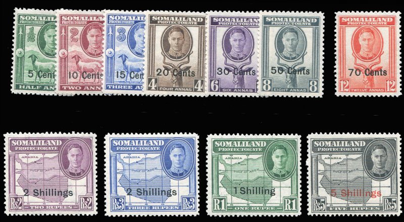 Somaliland Protectorate #116-126 Cat$55.95, 1951 Surcharges, complete set, ne...