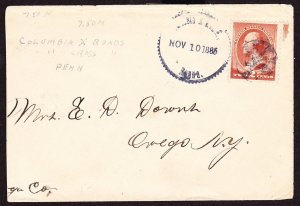 Cover, 1886, Scott 210, Columbia X Roads, PA, Odd Cancel