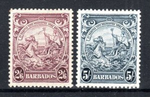 Barbados 1938-47 2s 6d and 1941 5s Badge of the Colony SG 256-56a MH