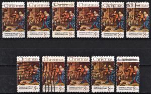 SC#1444 8¢ Christmas, Giorgure Singles (1971) Used Lot of 11 Stamps