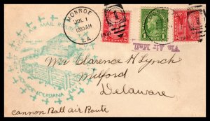 USAM 33 Monroe,LA to Columbia,LA 1931 First Flight Cover