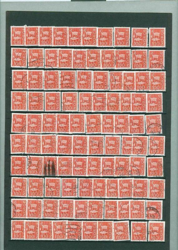 Norway. Lot. 100 Stamp. 1963. Rock Carvings,Deer 100 Ore. Bulk. Used. Off Paper.