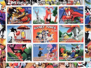 Tajikistan 2001 Looney Tunes/Bugs Bunny/DISNEY CHARACTERS Sheetlet (9) MNH