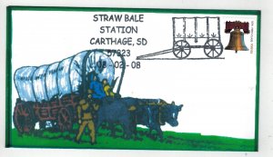 STRAW BALE SOUTH DAKOTA COVERED WAGON STATION PICTORIAL CANCEL SCARCE Everett