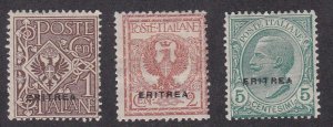 Eritrea # 88-90, Italian stamps Overprinted,  Hinged, 1/2 Cat.