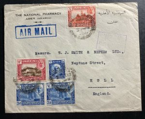 1942 Aden Camp National Pharmacy Airmail Cover To Hull England State Stamps