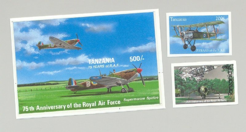 Tanzania #1084-1086 Royal Air Force, Aviation 2v & 1v S/S Imperf Proofs