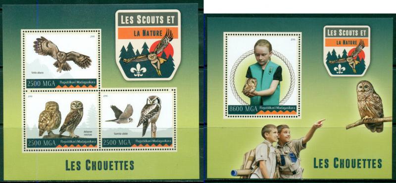 Boy Scouts Owls Birds Fauna Scouting Madagascar MNH stamp set