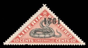 Liberia #F26 Cat$37.50, 1921 10c Greenville, overprint inverted, hinged