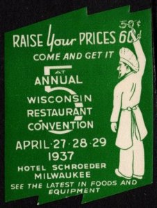 1937 US Poster Stamp 5th Annual Wisconsin Restaurant Convention Milwaukee