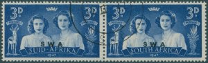 South West Africa 1947 SG136 3d Royal Visit SWA ovpt bilingual pair FU