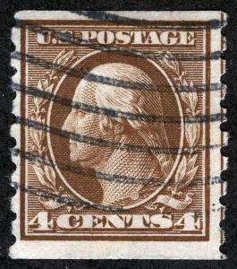 US Sc 446 Brown 4¢ SLW p.10 Flat Plate Coil WavyLine Cancel *MP Lots