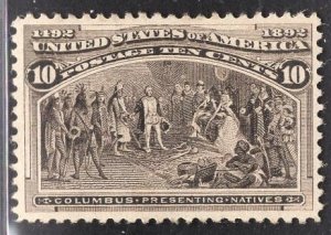 US Stamp#237 10c Black Brown Columbus Presenting Natives MINT Regummed SCV $ ...