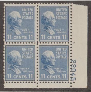 U.S. Scott #816 Polk - Presidential Stamp - Mint NH Plate Block