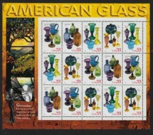 SCOTT 3325-28  AMERICAN GLASS  33¢  SHEET OF 15  MNH