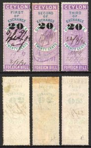 Ceylon Foreign Bill BF51 20c on 1r20 violet and green 1st 2nd and 3rd Exchange