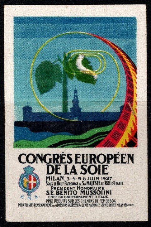 1927 Italy Poster Stamp European Silk Congress Hon. President Benito Mussolini