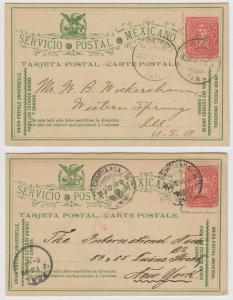 MEXICO 1897-98 PS CARDS Mepsi PC82 TWO ENTIRES C VICTORIA TAM & CHIHUAHUA TO USA 