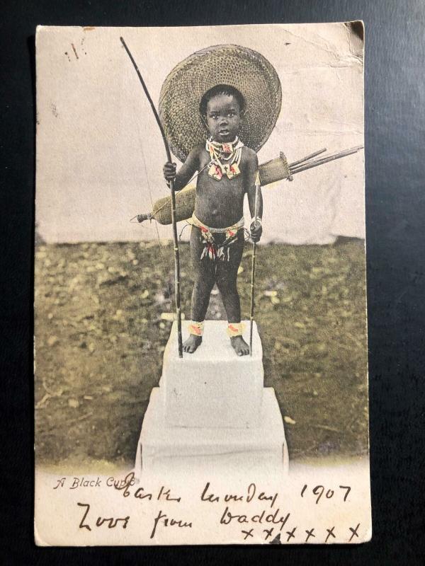 1907 Cape Of good Hope South Africa RPPC Postcard Cover to England Black cupid