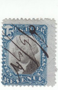 Scott # R110- Revenue stamp - 15c  Blue & Black - Used - SCV $65.00