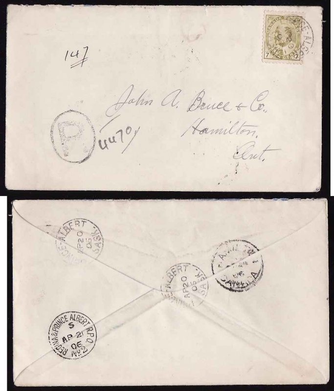 Canada-cover #2610 - 7c Edward reg'd-Prince Albert, Sask-Ap 20 1906-B/S ...