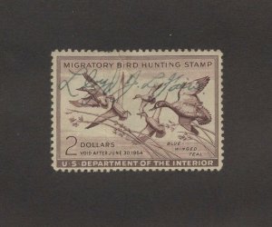 RW20 - Federal Duck Stamp. Single. Hunter Signed.  #02 RW20hsb