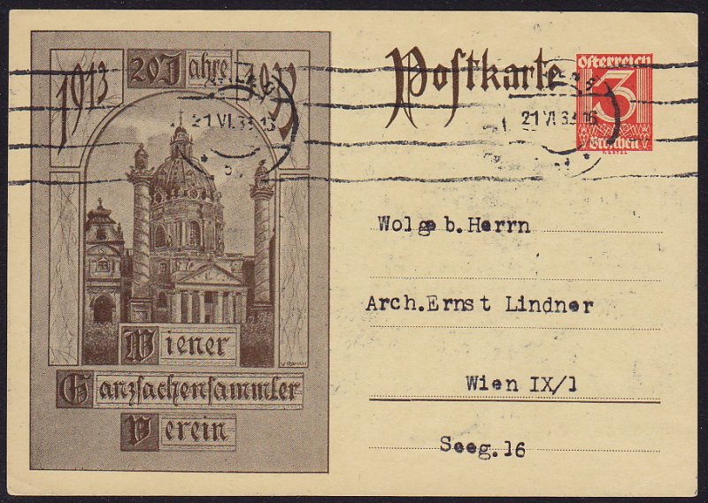 Austria - 1925 - Scott type A52 - used postcard - Stationery Collectors Assoc.