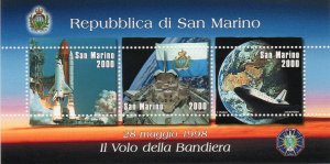 San Marino 1998 Sc#1426 National Flag in SPACE Sheet of 3 MNH