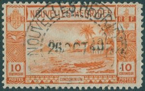 New Hebrides French 1938 SGF54 10c orange Islands and Outrigger canoe FU