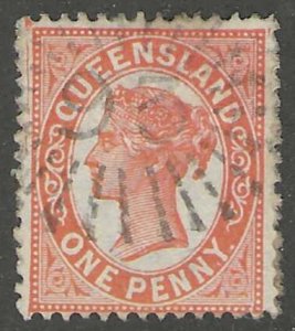 Australia, Queensland, Stamp, Scott#38, Used, Hinged, One Penny, Orange,