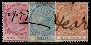 TOBAGO QV SG1-3, 1879 SHORT set, USED. Cat £16. fiscally used