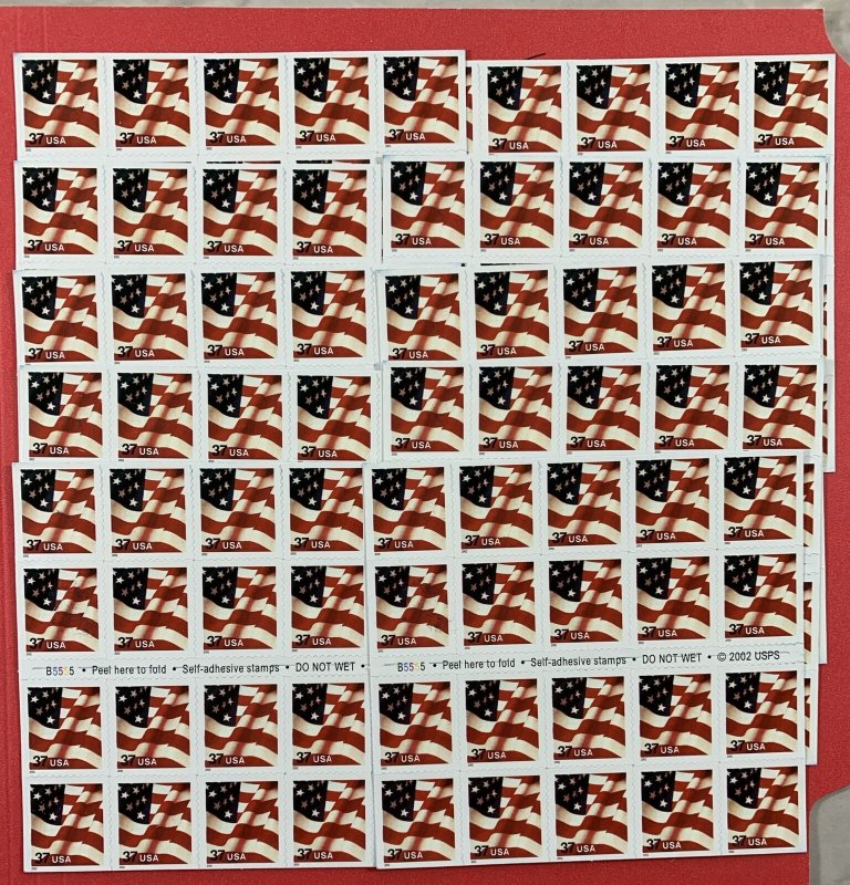 Discount Postage lot of 10 3635a Pane of 20 US 37¢ Stamps MNH Face $74