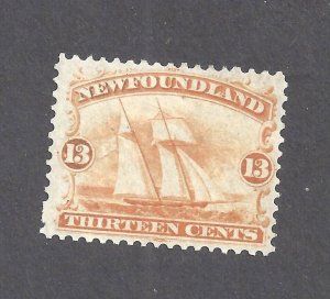 Canada NEWFOUNDLAND # 30 VF MINT OGH 1865 13c SAILING SHIP BS26800