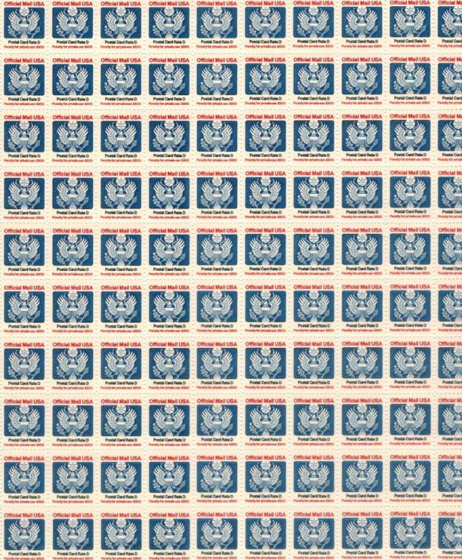 US #O138   D Rate  Official Mail   Full sheet of 100  MNH