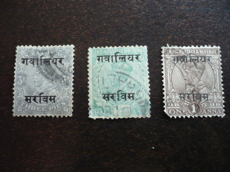 Stamps - Gwalior - Scott# O30-O32 - Used Partial Set of 3 Stamps