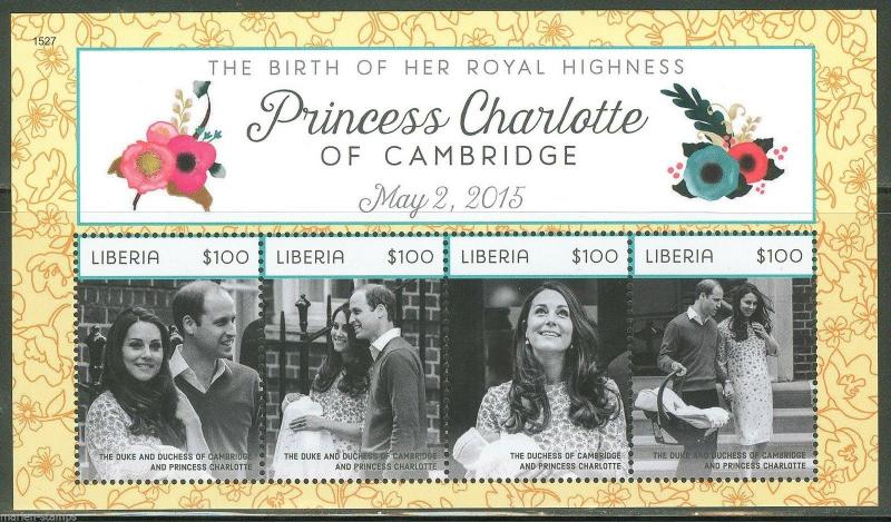 LIBERIA THE BIRTH OF PRINCESS CHARLOTTE SHEET DEPICTING PRINCE WILLIAM & KATE