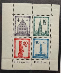 Germany French Occupation of Baden 1949 5NB5-8 Block of 4 MNH