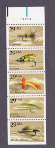 Never Folded / Unfolded Pane 29c Fishing Flies A23213 Position 6 US 2549a MNH